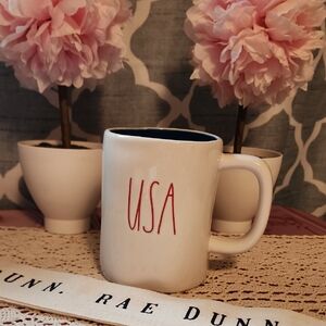 Rae Dunn White Mug with Red 'USA' Print